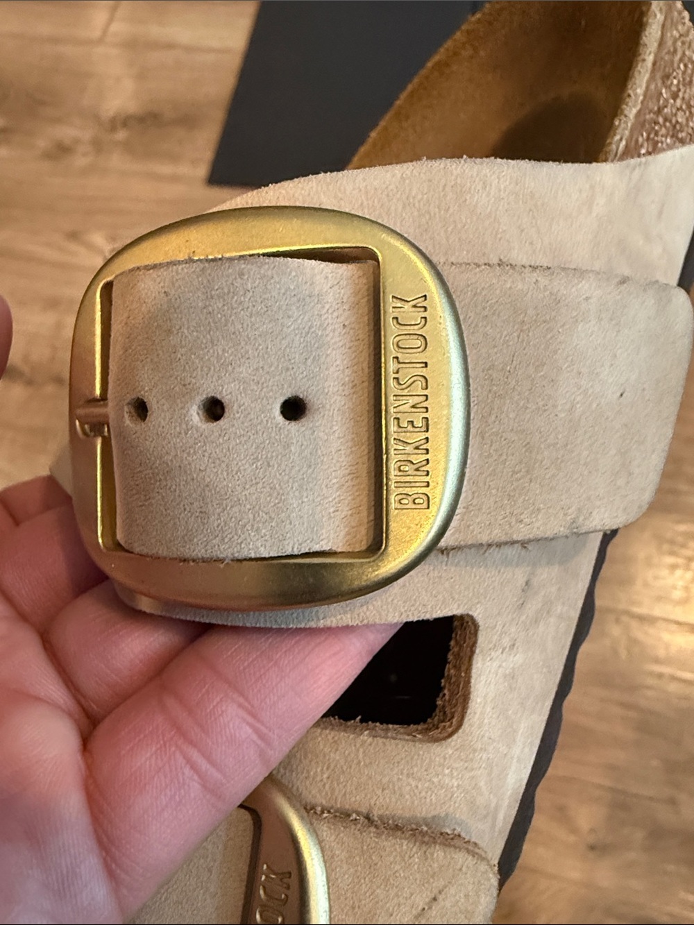 Women’s Birkenstock Beige Big-Buckle Slide Sandals - Picture 3 of 7